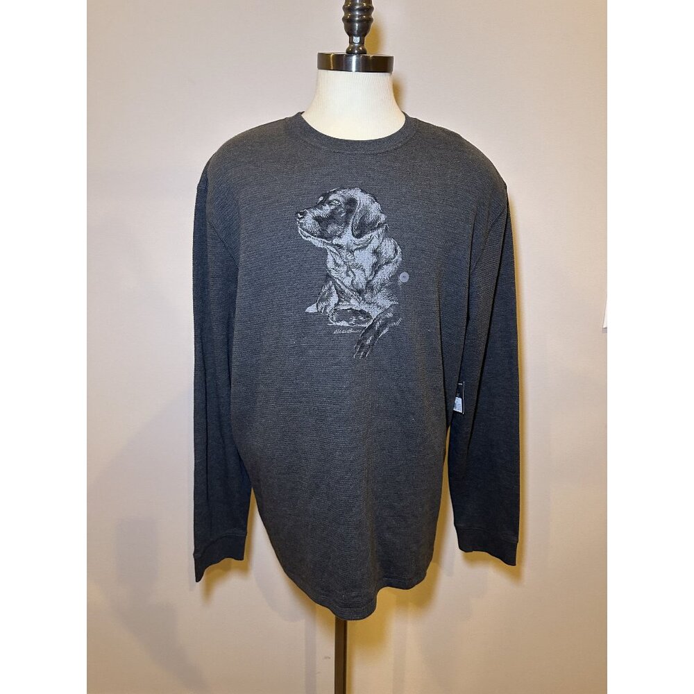 NWT Eddie Bauer Waffle Long-Sleeve Top Size XL – Cozy Thermal Knit with Dog Grap